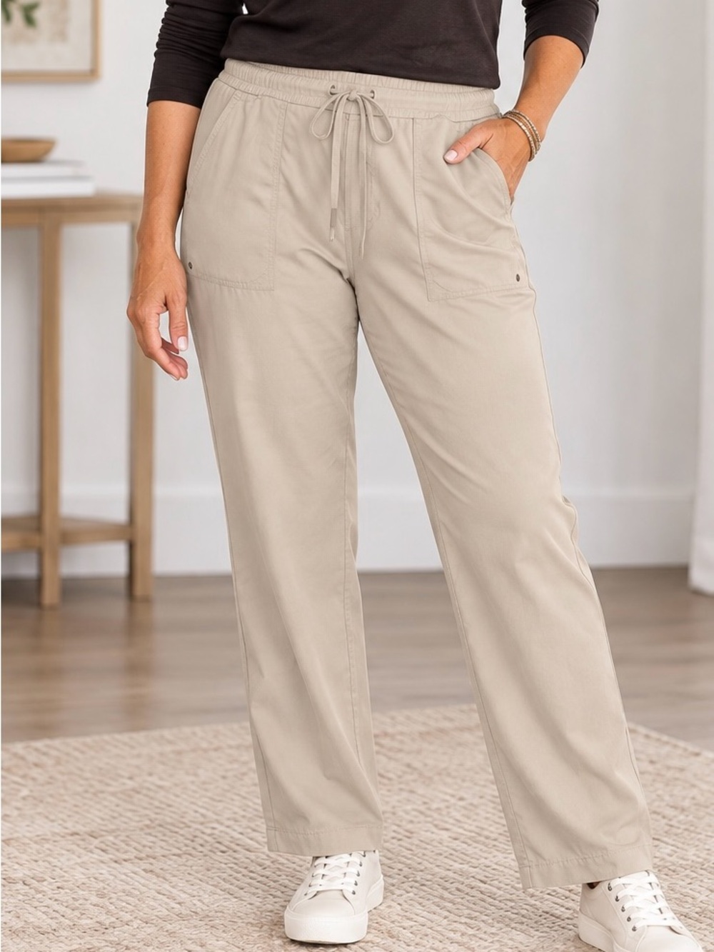 Chico’s Size Utility Pants Size 2.5 US 14 Beige Modal Blend Pull-On Drawstring